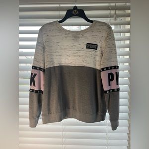 PINK Grey, Pink, and White Crewneck Size S